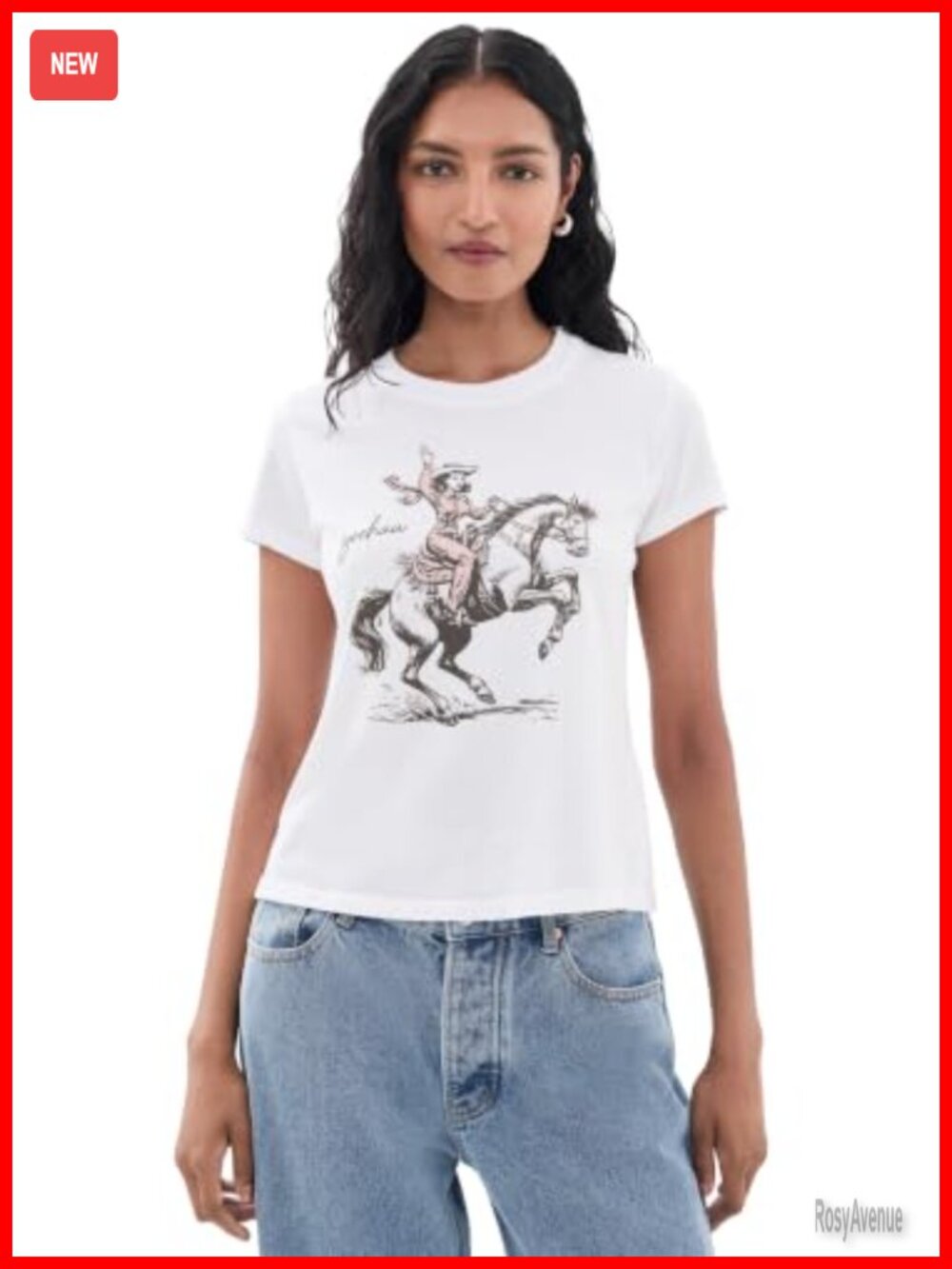 Yeehaw Cowgirl Graphic Tee Lightweight Stretch Jersey Crew Neck